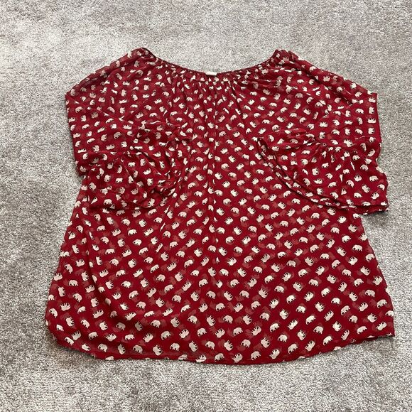 Unbranded Blouse Shirt Womens 3XL Red Long Sleeve Elephant Print Ladies Top - Picture 1 of 8